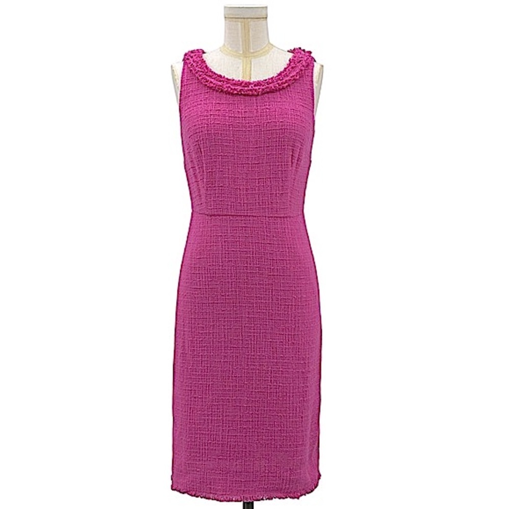 NEW J. Crew Sheath Dress in Textured Fringe Tweed Bright Flamingo Pink Size 00